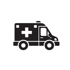 Minimalistic Black and White Ambitious Ambulance Silhouette. Silhouette of an Ambulance on A white background.