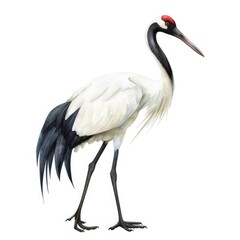 Obraz premium Ultra realistic watercolor style illustration of beautiful Japanese crane, high detailed, isolated on white