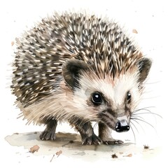 Obraz premium Ultra realistic watercolor style illustration of beautiful hedgehog, high detailed, close up, isolated on white