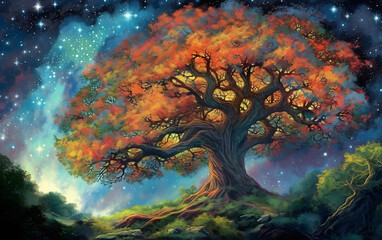 Magnificent tree under the night sky