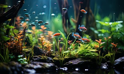 Lush Aquatic Plants in Vibrant Aquarium