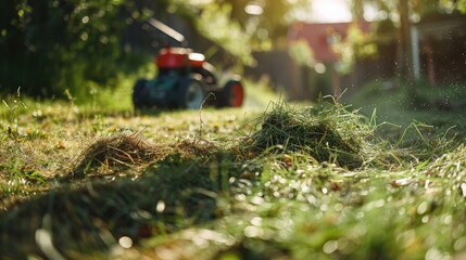 Fototapeta premium Cut grass without moisture on the ground