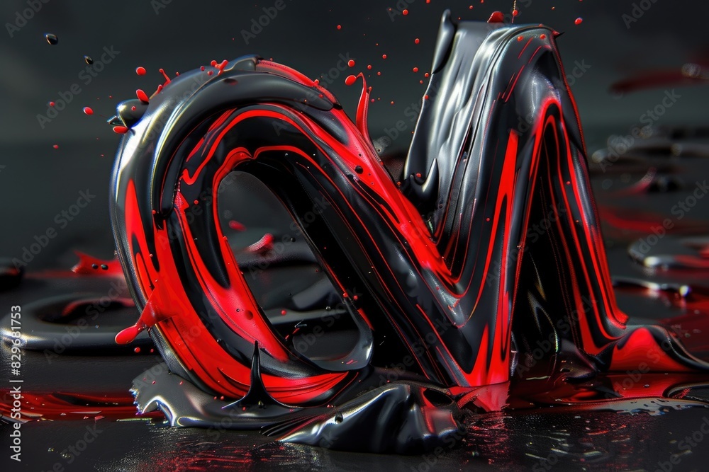 Poster abstract black and red liquid letter with splats, suitable for design projects