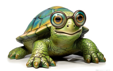 Fototapeta premium Delightful green turtle with adorable glasses