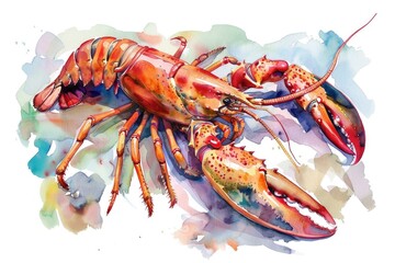 A detailed watercolor painting of a lobster on a white background. Perfect for seafood lovers or marine-themed designs