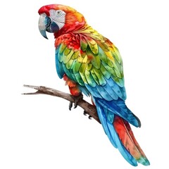 Ultra realistic watercolor style illustration of beautiful parrot, high detailed, isolated on white