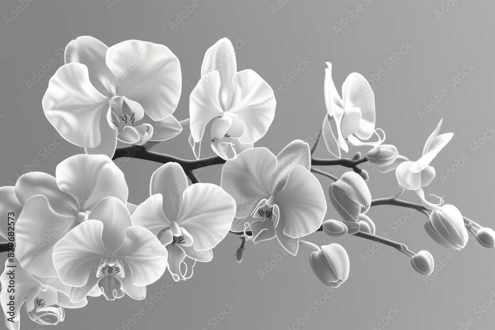 Poster Monochrome image of a beautiful flower branch, suitable for various design projects