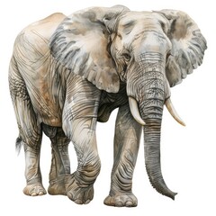 Ultra realistic watercolor style illustration of beautiful elephant, high detailed, isolated on white