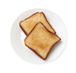 Pieces of fresh toast bread isolated on white, top view