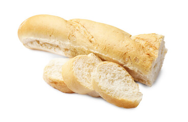 Pieces of fresh baguette isolated on white