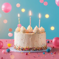 happy birthday cake illustration, ballons, confetti, cakes, 
