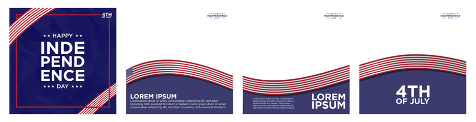Social Media Template for Fourth of July and US Independence Day. Greeting Card post and continuous carousel ad template frame with seamless USA American Flag Pattern. Transparent Frame copy space. © Ja Creatives