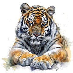 Obraz premium Ultra realistic watercolor style illustration of beautiful tiger, high detailed, isolated on white