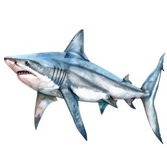 Obraz premium Ultra realistic watercolor style illustration of beautiful shark, high detailed, isolated on white