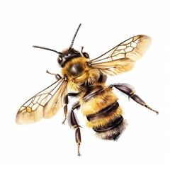 Ultra realistic watercolor style illustration of beautiful bee, high detailed, isolated on white