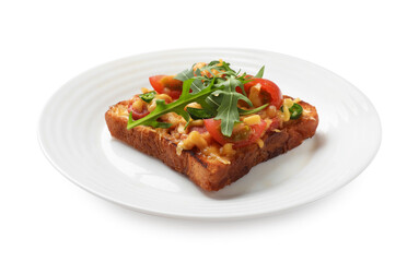 Plate with tasty pizza toast isolated on white