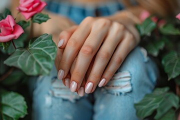 Fototapeta premium Beautiful hands of a young woman with manicure on nails. Nail care concept