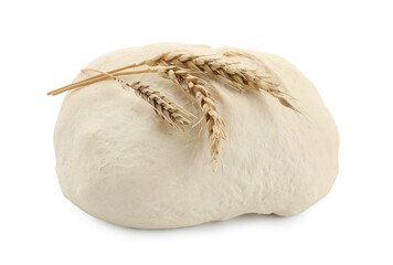 Raw dough and spikes isolated on white