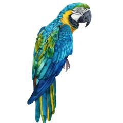 Ultra realistic watercolor style illustration of beautiful parrot, high detailed, isolated on white