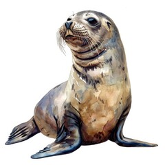 Obraz premium Ultra realistic watercolor style illustration of beautiful seal, high detailed, isolated on white