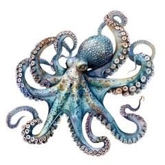 Obraz premium Ultra realistic watercolor style illustration of beautiful octopus, high detailed, isolated on white