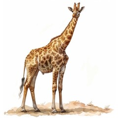 Naklejka premium Ultra realistic watercolor style illustration of beautiful giraffe, high detailed, isolated on white