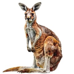 Fototapeta premium Ultra realistic watercolor style illustration of beautiful kangaroo, high detailed, isolated on white