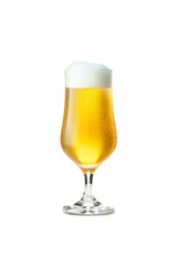Beer glass on white background, typical commercial packsot.