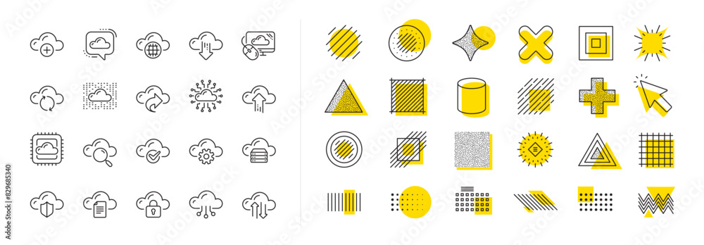 Poster set of hosting, computing data and file storage icons. design shape elements. cloud data and technol