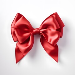 Red bow on white background. Generative AI.