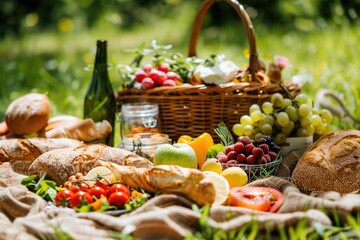 Summer Picnic. Vibrant Fresh Food Spread for Healthy Outdoor Dining