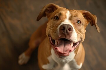 Smile Dog. Happy Pit Bull Terrier Mixed Breed with Adorable Alert Smile and Tongue Out