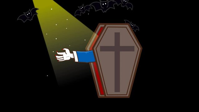 Animated Halloween Dracula Hand Standing Out of Coffin - Transparent Background