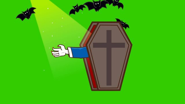 Animated Halloween Dracula Hand Standing Out of Coffin - Green Screen