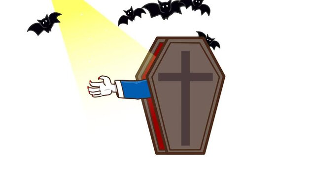 Animated Halloween Dracula Hand Standing Out of Coffin - White Background