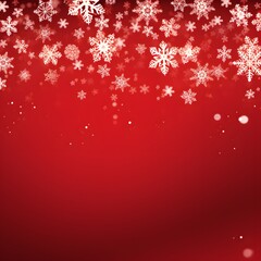 Red background with falling snowflakes. Christmas background. Generative AI.