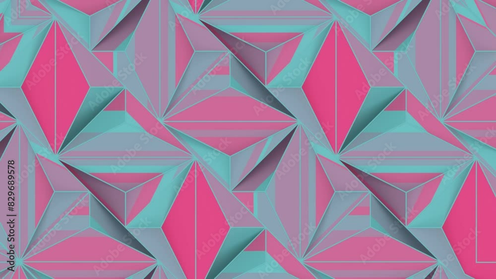 Aufkleber geometric dance of pink and blue polygons. 3d rendering loop animation 4k