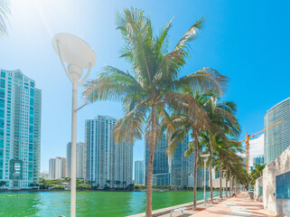 Sun shining over downtown Miami