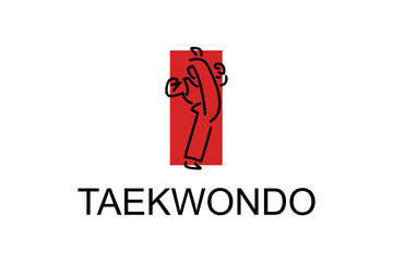Taekwondo sport vector line icon. sportsman, fighting stance. sport pictogram illustration.