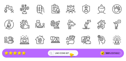 Consulting business, Opinion and People chatting line icons for web app. Pack of Support, Thoughts, Replacement pictogram icons. Fingerprint access, Agent, Fingerprint research signs. Vector