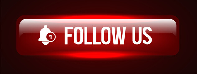 Follow us button. Vector illustration isolated on a red background.
