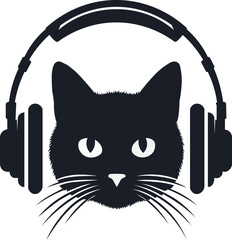Cat with headphones listening to music. Nerd cat illustration with headphones.