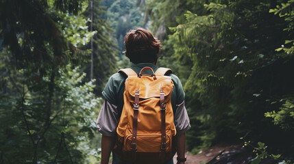 Backpacker exploring lush forest trail in summer - Powered by Adobe