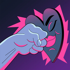 Breakup, broken heart. Blow to the soul to the inner feelings. Flat Vector illustration in cartoon style.