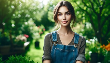 Female Gardener in Lush Garden
