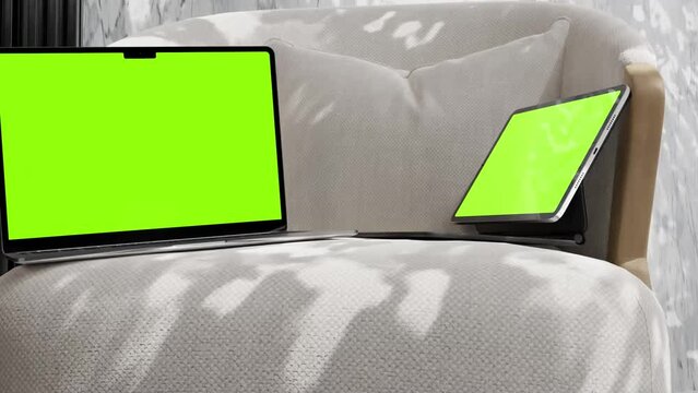 Laptop With iPad Blank Green Screen