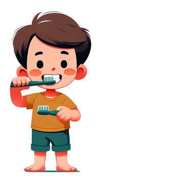 recommend clip art: Vector illustration of a little child showing brushing his teeth on a white background with copy space.
