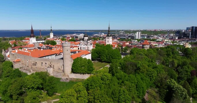 Cinematic Establishing Drone Shot Above Toompea Castle (Pikk Hermann, Tall Hermann)