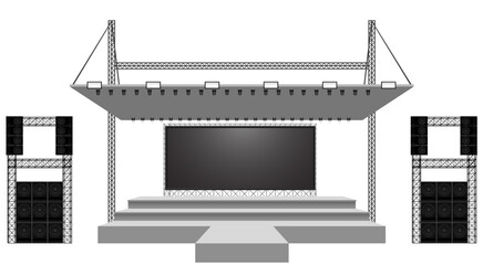 white stage and speaker with led screen on the truss system on the white background	