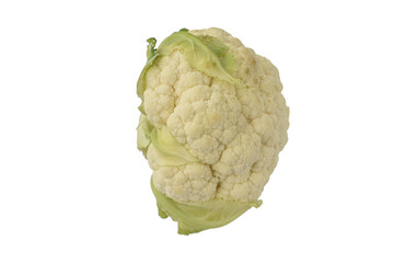 Medium sized head of cauliflower on white.